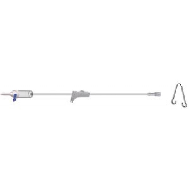 Amsino International, Inc. AS3500 IV Secondary Piggyback IV Set,  20 Drops Per mL, 40" Length, 10 mL Priming Volume, Vented/Non-Vented, Roller Clamp, Rotating Male Luer Lock, Hanger, PE Poly Pouch, 50/cs