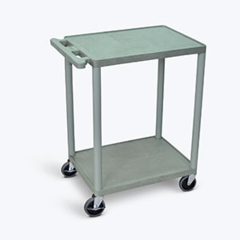 Luxor HE32-G Cart, Two Shelves, Foam Plastic, Gray, 24"W x 18"D x 33.5"H, (4) 4" Heavy Duty Casters (2 with Locking Brakes), Maximum Weight Capacity 400lbs (DROP SHIP ONLY)
