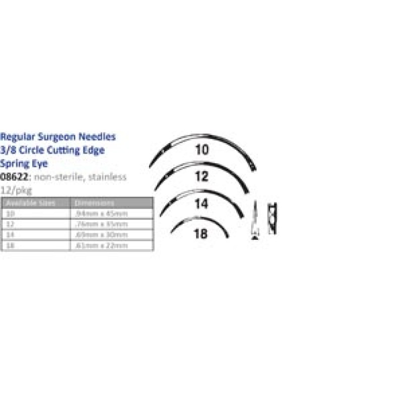 Cincinnati Surgical Company 08622 Suture Needle, Size 12, 18, Regular, 3/8 Circle Cutting, Spring Eye, 12/pk (Must be Ordered in Multiples of 10 dozen) (DROP SHIP ONLY)