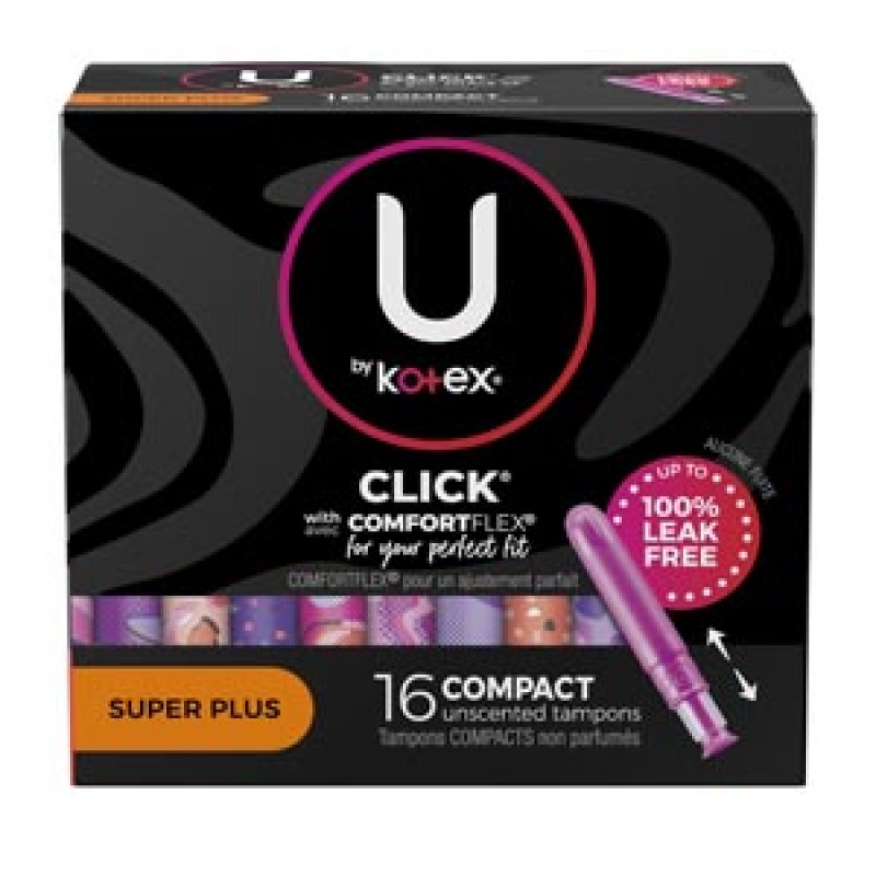 Kimberly-Clark Consumer 51582 U by Kotex® Tampon, Super Premium, Super Plus Absorbency, Click Compact, 16/pk, 8 pk/cs