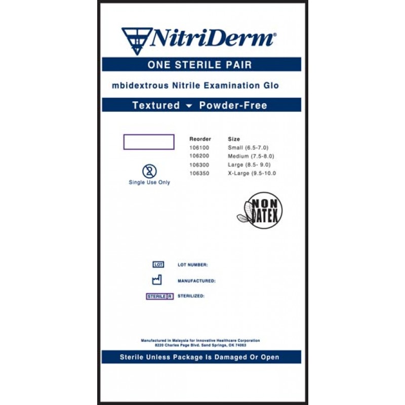 Innovative Healthcare Corp., Inc. 106100 Gloves, Exam, Small, Nitrile, Sterile, PF, Pairs, 9" Cuff, 50 pr/bx, 4 bx/cs (96 cs/plt)