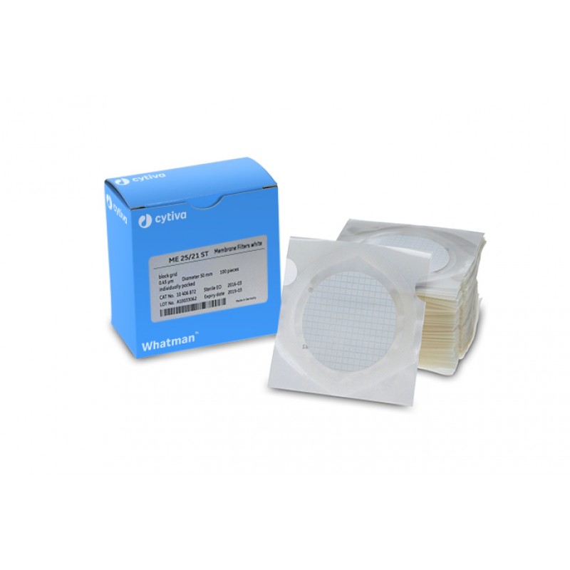 10406872 Cytiva Whatman ME25/21 (Mixed Cellulose Ester) ST Membrane Circle, white, 50 mm 0.45 µm, 3.1 mm black grid, sterile, 100/pk