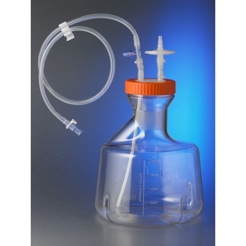 Corning 11502 5L Baffled Bottom Erlenmeyer Flask with Disposable 100 mm Aseptic Transfer Cap, 0.2 µm Vent, Male MPC, Sterile