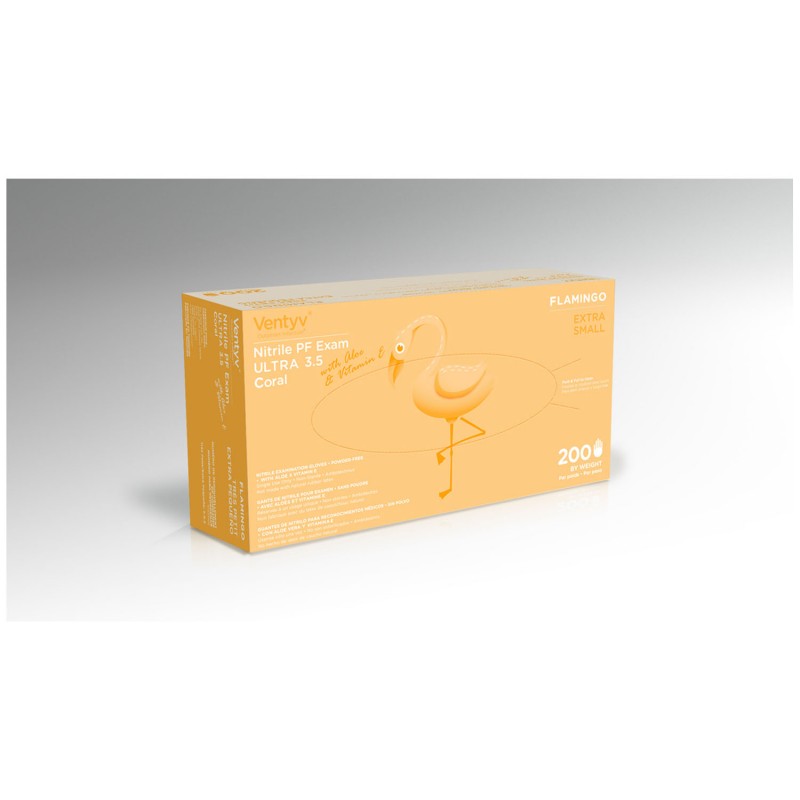 Ventyv 10333106 Glove, Exam, Nitrile, Powder-Free (PF), Polymer Coated, Aloe & Vitamin E, Textured, Beaded Cuff, Coral, X-Small, 200/bx, 10 bx/cs (Continental US Only) (On Manufacturer Backorder - Estimate availability July/August 2023)