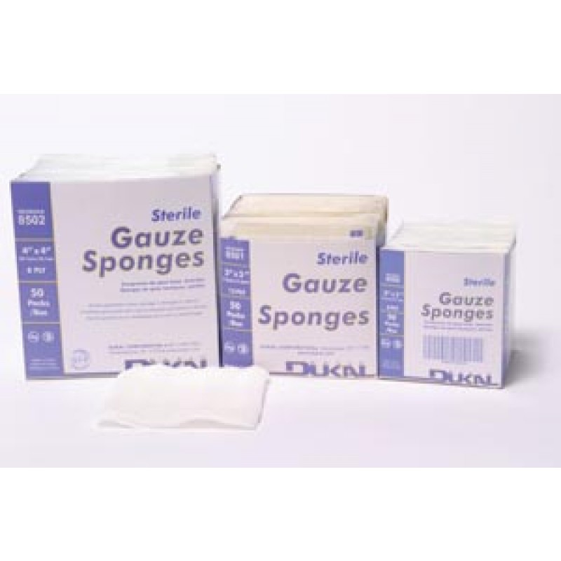 Dukal Corporation 8502 Gauze Sponge, 4" x 4", Sterile, 8-Ply, 2/pk, 50 pk/bx, 12 bx/cs (40 cs/plt)