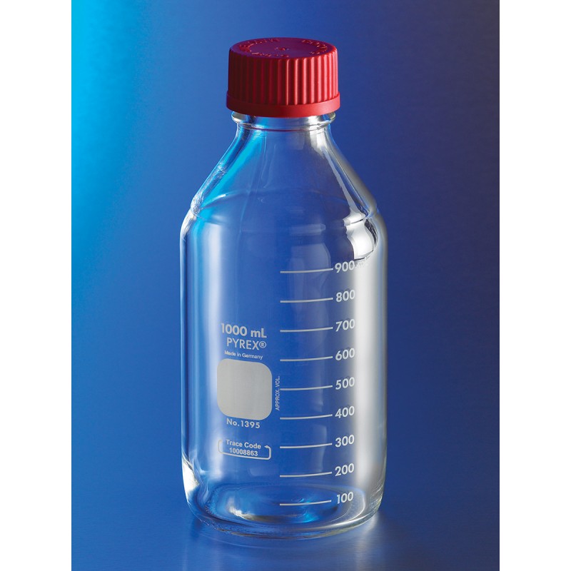 Corning 1395-2LHTC PYREX® 2L Round Media Storage Bottles, with GL45 PBT Plug Seal High Temperature Cap