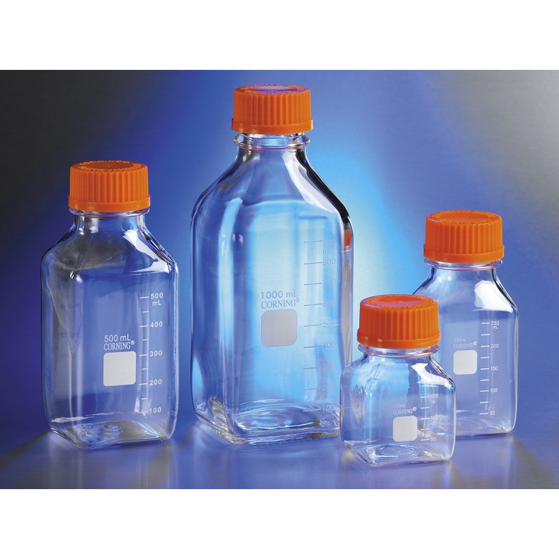 Corning 1396-100 PYREX® 100 mL Square Glass Media Storage Bottles, with GL32 Screw Cap