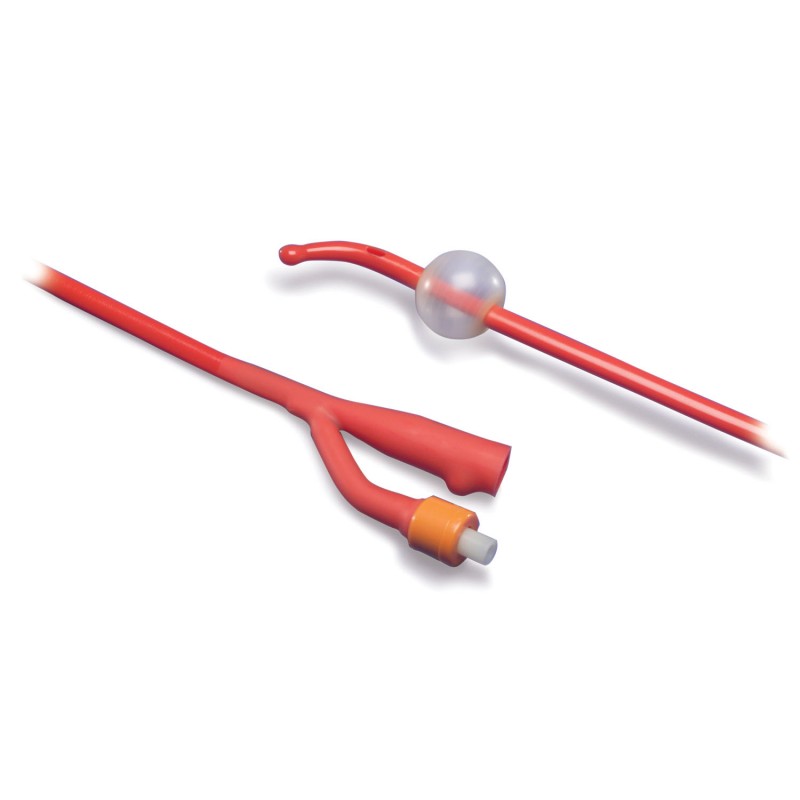 Coude Foley Catheter, 5cc, 2-Way, Red Latex, 20FR, 17"L, 12/ctn (Continental US Only)