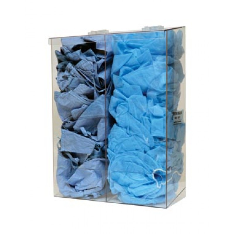 Bowman Manufacturing Company, Inc. BP-012 Bulk Dispenser, Tall Double Bin, Holds a Variety of Protective Apparel in Bulk, Dual Compartments with Hinged Lid, Openings at Front Bottom, Keyholes For Wall Mounting, Clear PETG Plastic, 12¼"W x 17"H x 5¾D