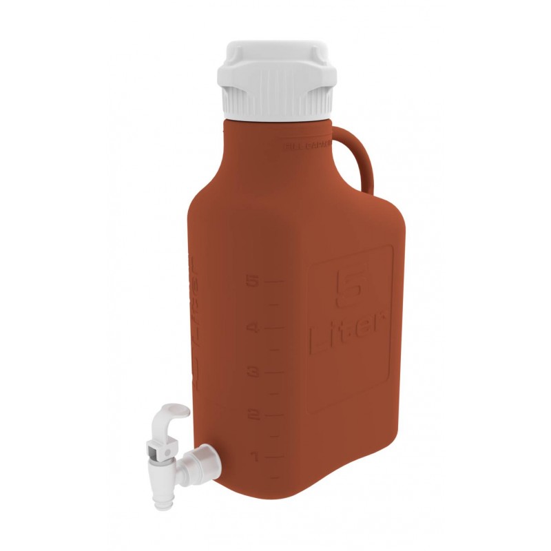 15K-1211-OEM EZgrip® Carboy, 5L, Amber HDPE, 83B Cap (with Spigot), Foxx Life Sciences 