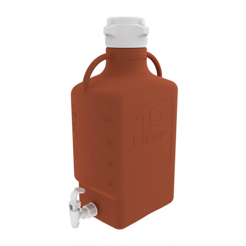 15K-2211-OEM EZgrip® Carboy, 10L, Amber HDPE, 83B Cap (with Spigot), Foxx Life Sciences 