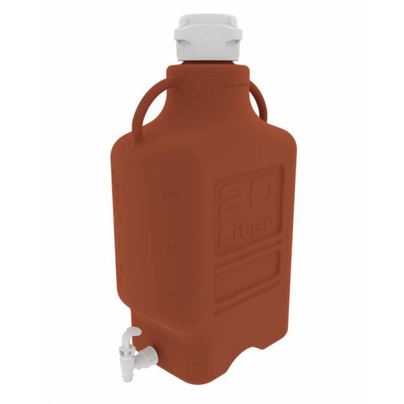 15K-3221-OEM EZgrip® Carboy, 20L, Amber HDPE, 120mm Cap (with Spigot), Foxx Life Sciences 