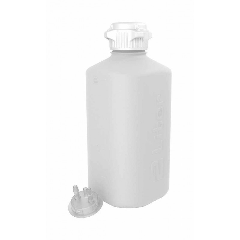 162-2102-OEM HD Bottle, 2L, HDPE, 53B Cap with 1/4" Hose Barb Adapter, Foxx Life Sciences 