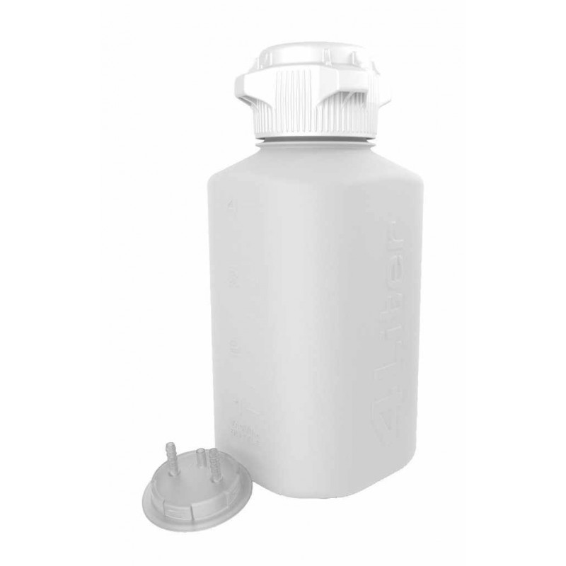 162-4202-OEM HD Bottle, 4L, HDPE, 83mm Cap with 1/4" Hose Barb Adapter, Foxx Life Sciences 