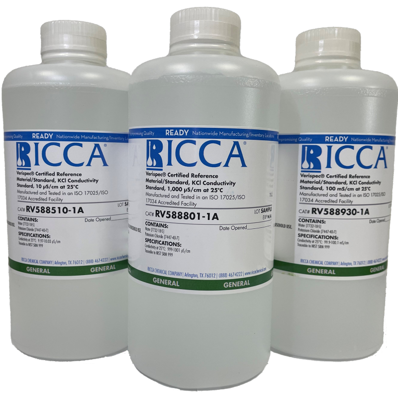 Ricca RV588510-500A KCl Cond Std, 10 µS/ 500 mL Poly natural, 12 EA/CS