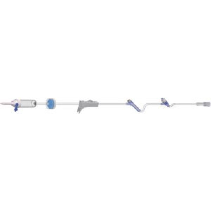 Amsino International, Inc. 108302 IV Admin Set, 10 Drops Per mL, 83" Length, 17 mL Priming Volume, Vented/Non-Vented, Back Check Valve, Roller Clamp, 1 Pre-Pierced Y Site, 1 AMSafe Needle-Free Y Site, Rotating Male Luer Lock, PE Poly Pouch, 50/cs