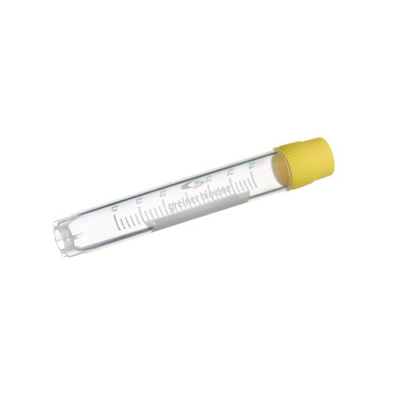 4 mL Cryo.s Tube, PP, Sterile, External Thread Yellow Cap, ID Field, Starfoot Base, Round Bottom, 100 White Cap Inserts per CS