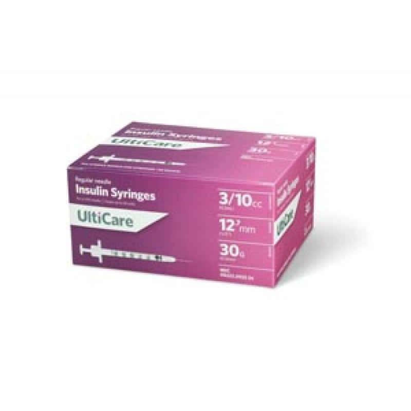 UltiMed, Inc. 9335 Insulin Syringe, 3/10cc, 30G x ½", 100/bx