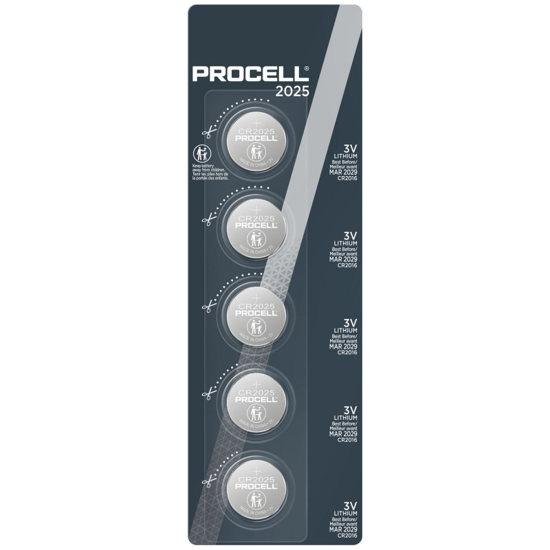Duracell PC2025 Procell Lithium Coin Battery, 2025, 5/pk, 4pk/bx, 10bx/cs (Item is considered HAZMAT and cannot ship via Air or to AK, GU, HI, PR, VI) (Products are not for Private Household Markets; Products cannot be sold on Amazon.com or any other 3rd 