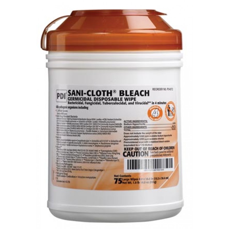 PDI - Professional Disposables, Intl. P54072 Bleach Germicidal Disposable Wipe, Large, 6" x 10½", 75/canister, 12 can/cs (30 cs/plt) (Non-cancellable; Non-returnable; Non-refundable) (US Only) (Products cannot be sold on Amazon.com or any other 3rd party 
