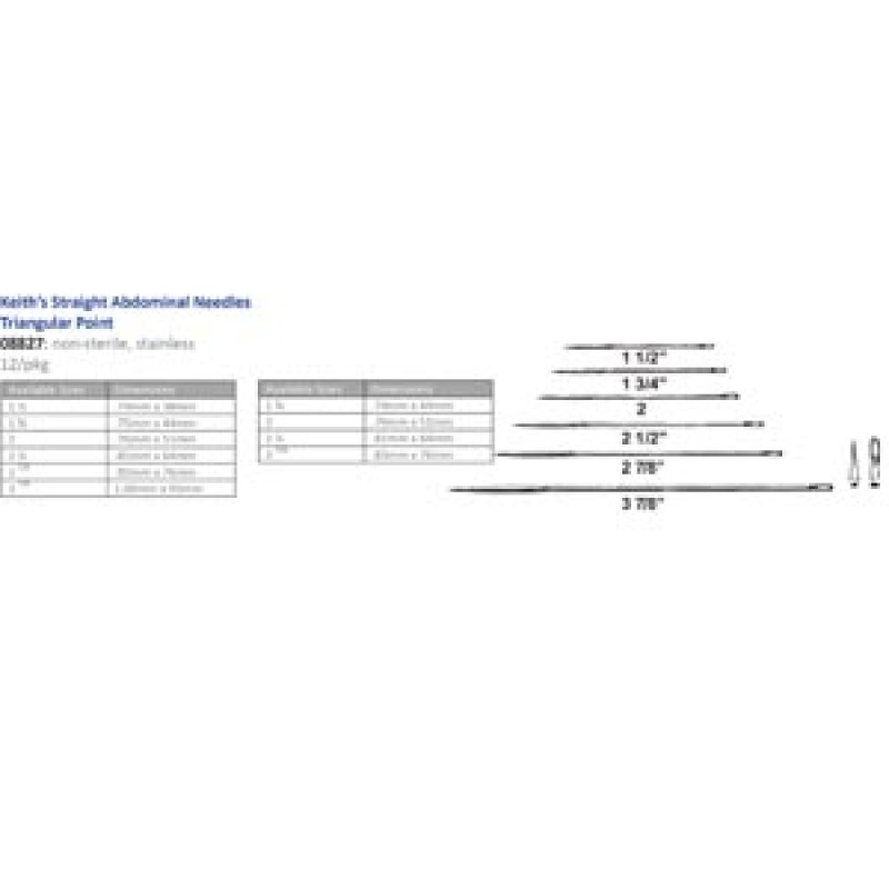 Cincinnati Surgical Company 09827-S Suture Needle, Keith's, Straight, Abdominal, Triangular Point, Sizes 2, 2 1/2, 2 7/8, 2/pk, 25 pk/bx (DROP SHIP ONLY)