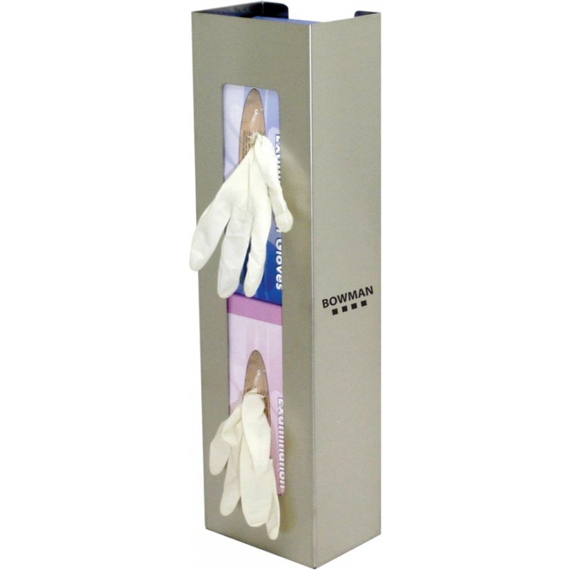 Bowman Manufacturing Company, Inc. GS-108 Glove Box Dispenser, Double, Space Saver, Holds Two Boxes of Gloves (End-to-End), Two-Way Keyholes For Vertical or Horizontal Wall Mounting, Stainless Steel, 5  5/8"W x 20"H x 3 15/16"D (Made in USA)
