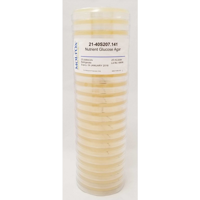 21-40S207.141A, Nutrient Glucose Bottom Agar, Plated Agar, 25 ml/plate, Culture Media, Moltox