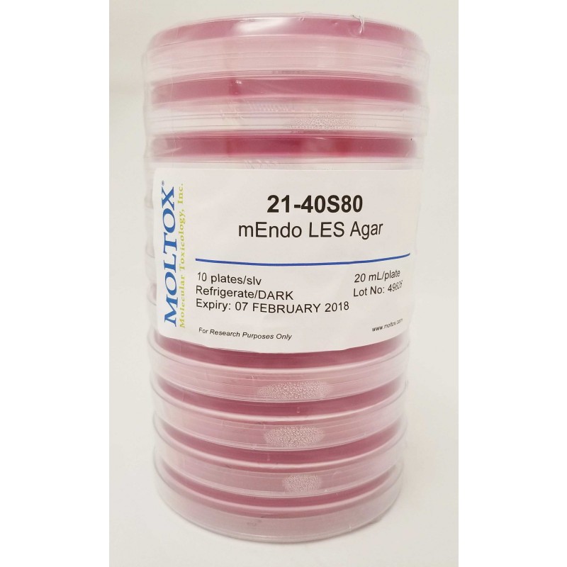 21-40S80, m Endo Agar LES Plates, Plated Agar, 20 ml/plate, Culture Media, Moltox