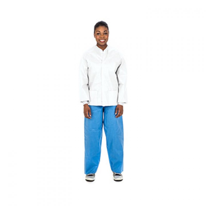 Lab Jacket, SMS, Disposable, Knit Collar/Cuff, Snap Front, Pockets, 3X-Large, White, 25/cs (Continental US Only)