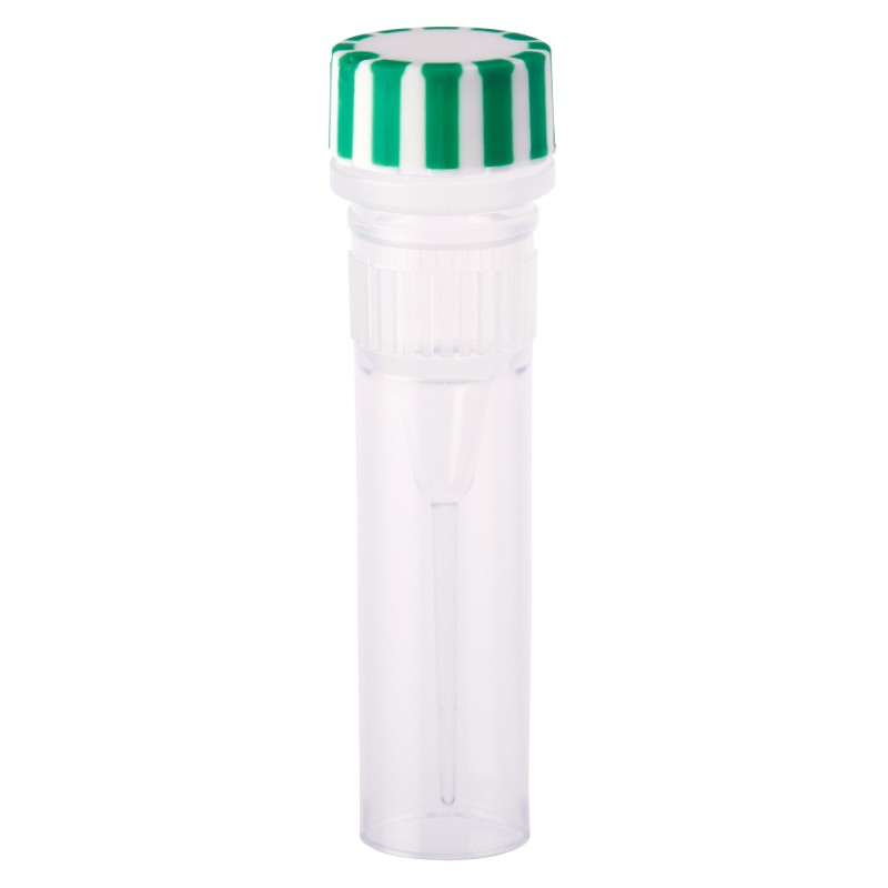 230810 CellTreat 0.5mL Screw Top Micro Tube and Cap, Self-Standing, Grip Band, Green Grip Cap With Integrated O-Ring, Sterile (500/Case)