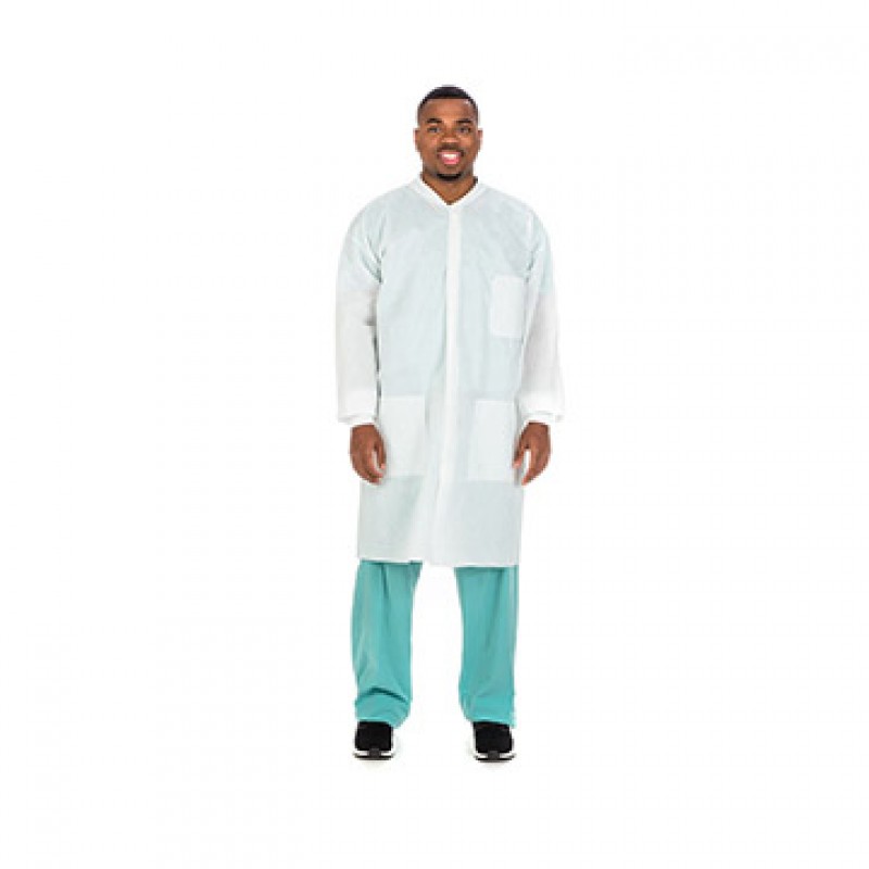 Lab Coat, SMS, Knit Collar/Cuffs, Snap Front, Medium, White, 25/cs (Continental US Only)