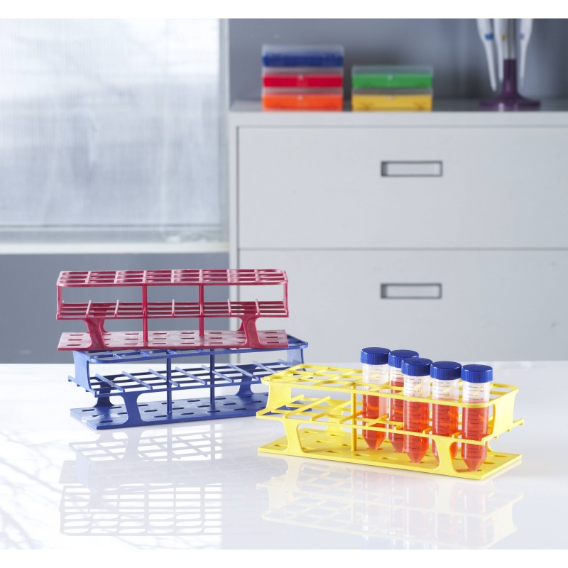 Half-Size Delrin Tube Racks in Blue, Yellow and Red
