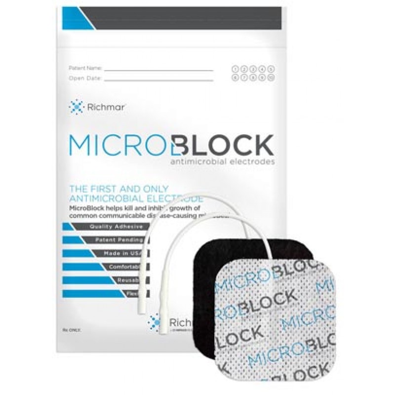 Richmar 400-879-MIC MicroBlock Antimicrobial Electrodes, 2 x 3.5" Rectangle White Cloth. 4/pk, 10 pks/bg, 1 bg/cs. US Sales only.