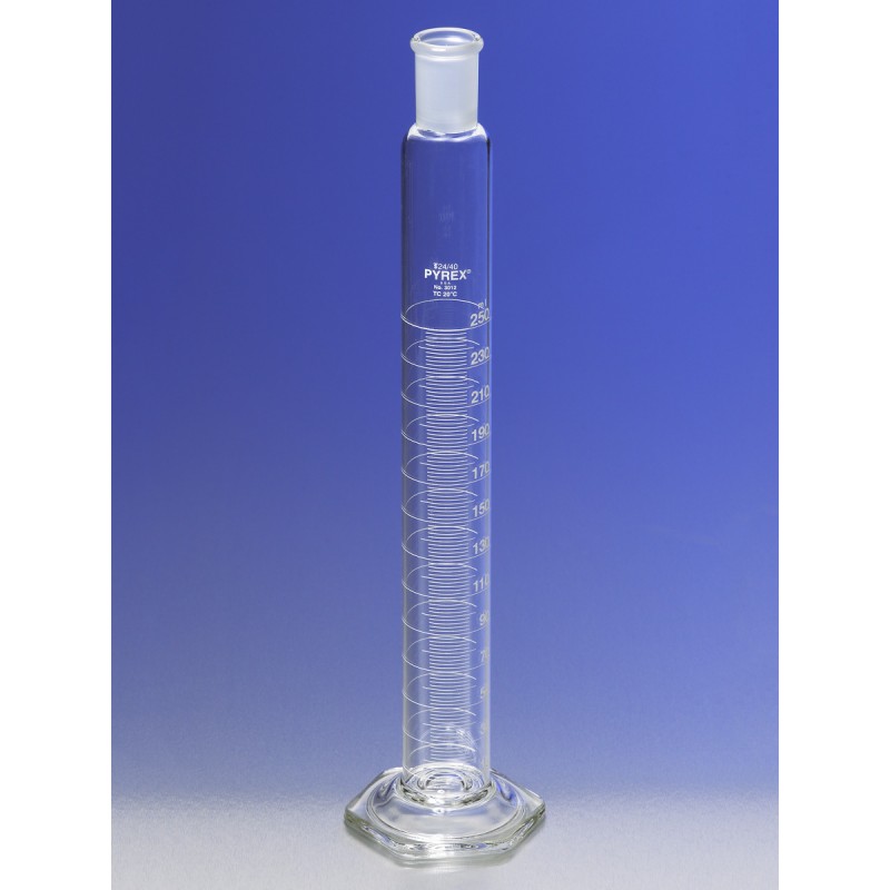 Corning 3012-50 PYREX® 50 mL Single Metric Scale Cylinders, 24/40 Standard Taper Outer Joint, White Graduations, TC