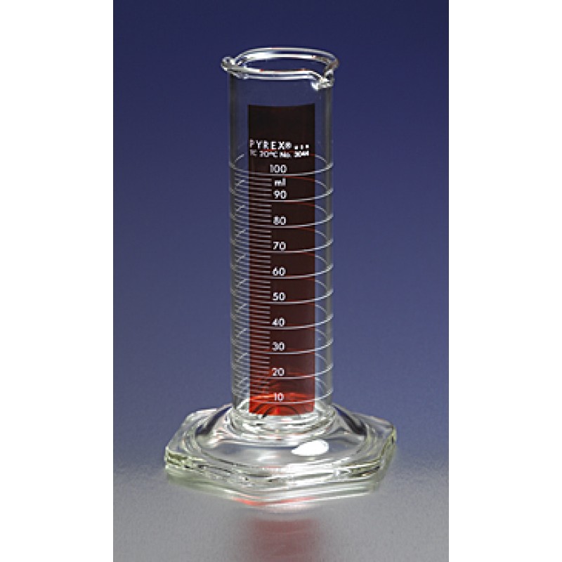 Corning 3044-50 PYREX® 50 mL Low Form Single Metric Scale Cylinders, Double Pourout, Lifetime Red™, TC
