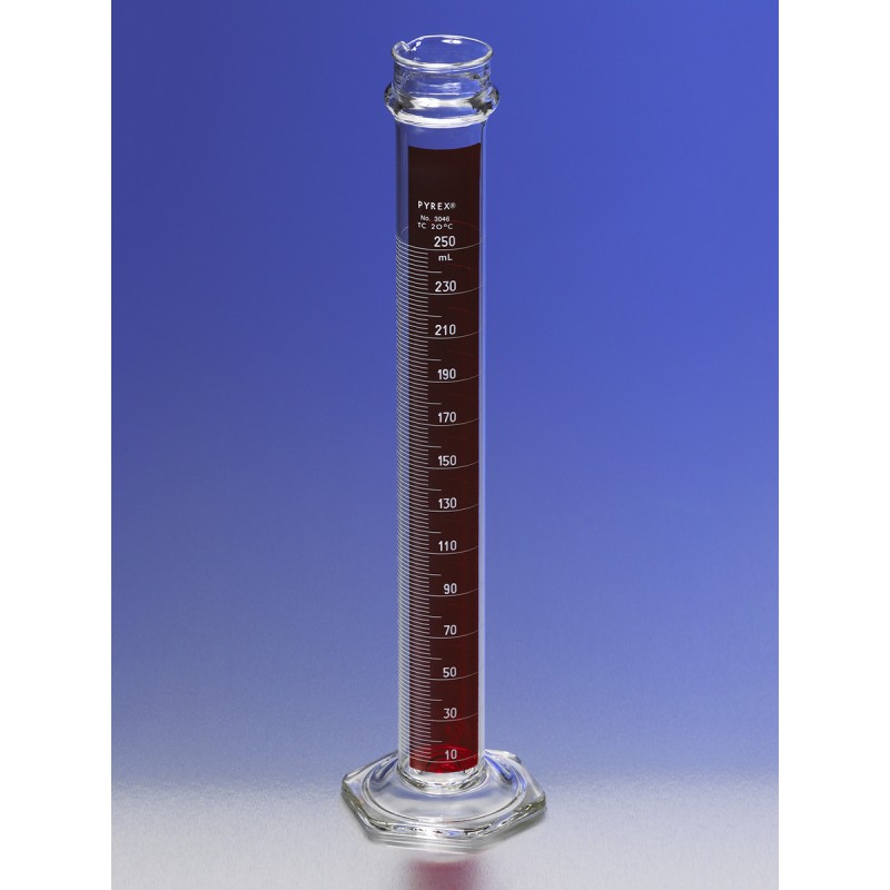 Corning 3046-100 PYREX® 100 mL Single Metric Scale Cylinders, Reinforced Glass Bead, Lifetime Red™, TC