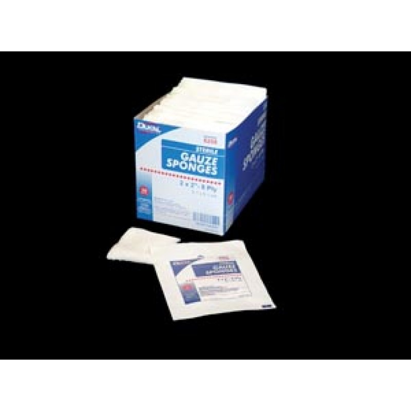 Dukal Corporation 5228 Gauze Sponge, 2" x 2", Sterile, 8-Ply, Cotton Filled, 2/pk, 50 pk/bx, 24 bx/cs (50 cs/plt)