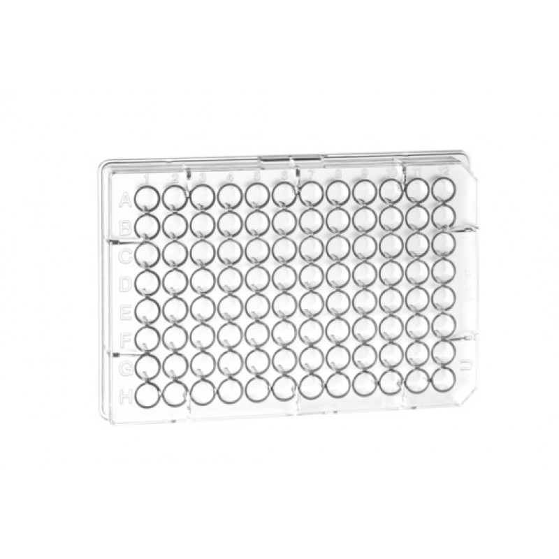 96W Plate, PS, TC Treated, Sterile, Round (U) Bottom, w/Lid, Clear