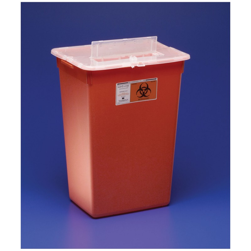 Container, 10 Gal, Red, Split Lid, Sharps Port, Large Volume, 15½"H x 12"D x 21½"W, 6/cs (15 cs/plt) (Continental US Only)