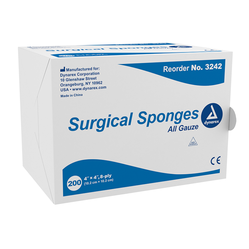 DYNAREX CORP 3242 GAUZE SPONGE 4X4X8PLY SURGICAL NS 200S