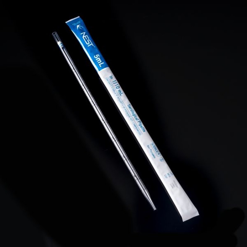 5ml Serological Pipette with 2.5ml negative graduation, 1/10 ml graduations, Individually Plastic-plastic Wrapped, sterile, 50/bag, 200/pk, 800/cs