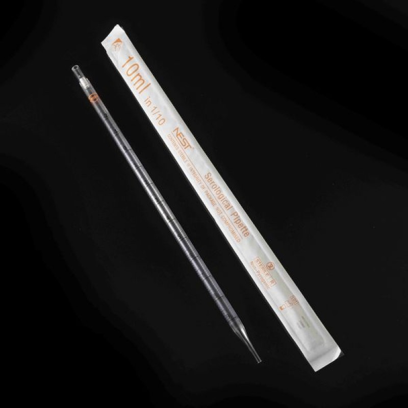 10ml Serological Pipette with 3.0ml negative graduation, 1/10 ml graduations, Individually Wrapped, sterile, 50/bag, 200/pk, 800/cs