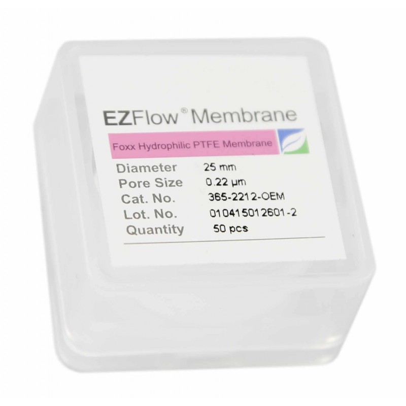 365-2212-OEM EZFlow®  Membrane Disc Filter, 0.22µm Hydrophobic PTFE, 25mm, 50/pack, Foxx Life Sciences