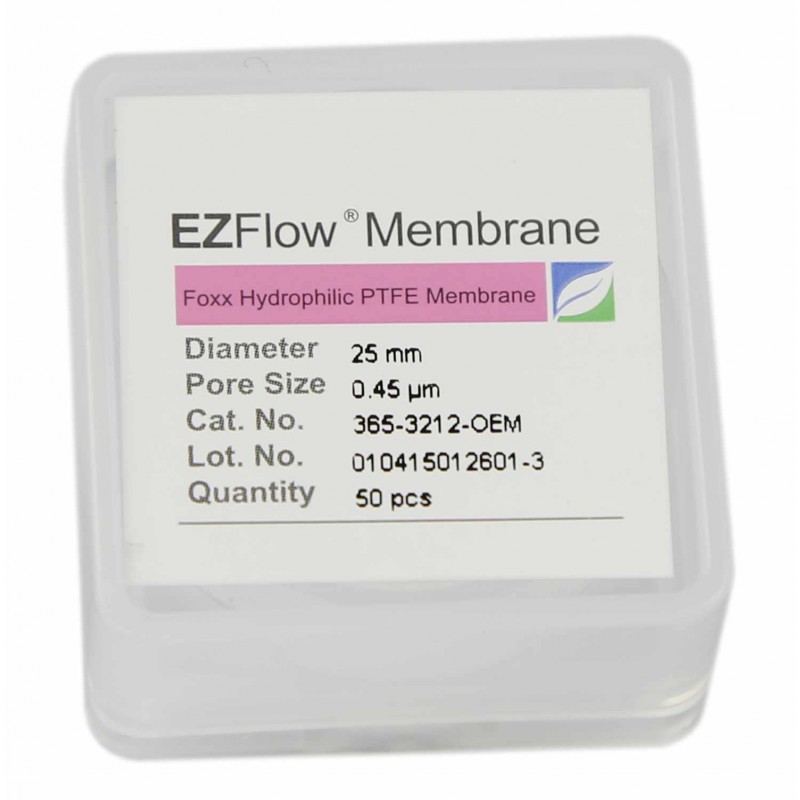 365-3212-OEM EZFlow®  Membrane Disc Filter, 0.45µm Hydrophobic PTFE, 25mm, 50/pack, Foxx Life Sciences