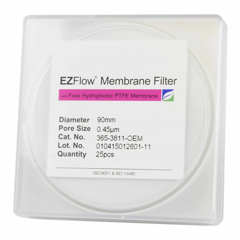 365-3811-OEM EZFlow®  Membrane Disc Filter, 0.45µm Hydrophobic PTFE, 90mm, 25/pack, Foxx Life Sciences