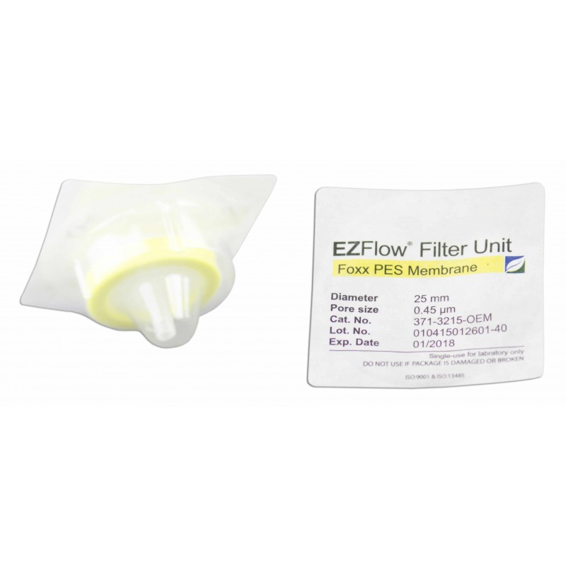 371-3215-OEM EZFlow®  Syringe Filter, 0.45µm PES, 25mm, Sterile, 100/pack, Foxx Life Sciences