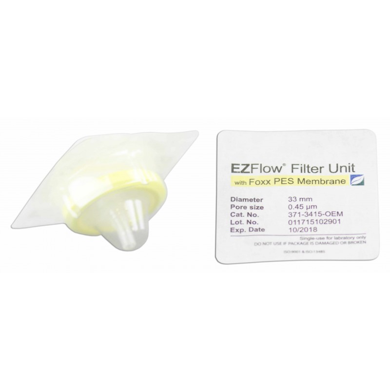 371-3415-OEM EZFlow®  Syringe Filter, 0.45µm PES, 33mm, Sterile, 100/pack, Foxx Life Sciences