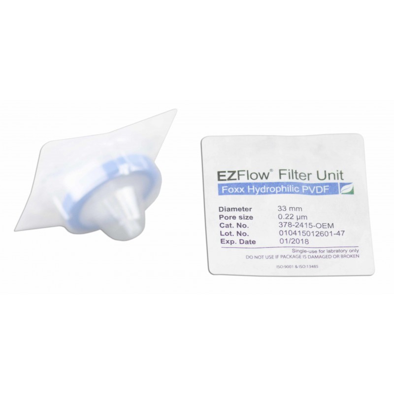 378-2415-OEM EZFlow®  Syringe Filter, 0.22µm Hydrophilic PVDF, 33mm, Sterile, 100/pack, Foxx Life Sciences