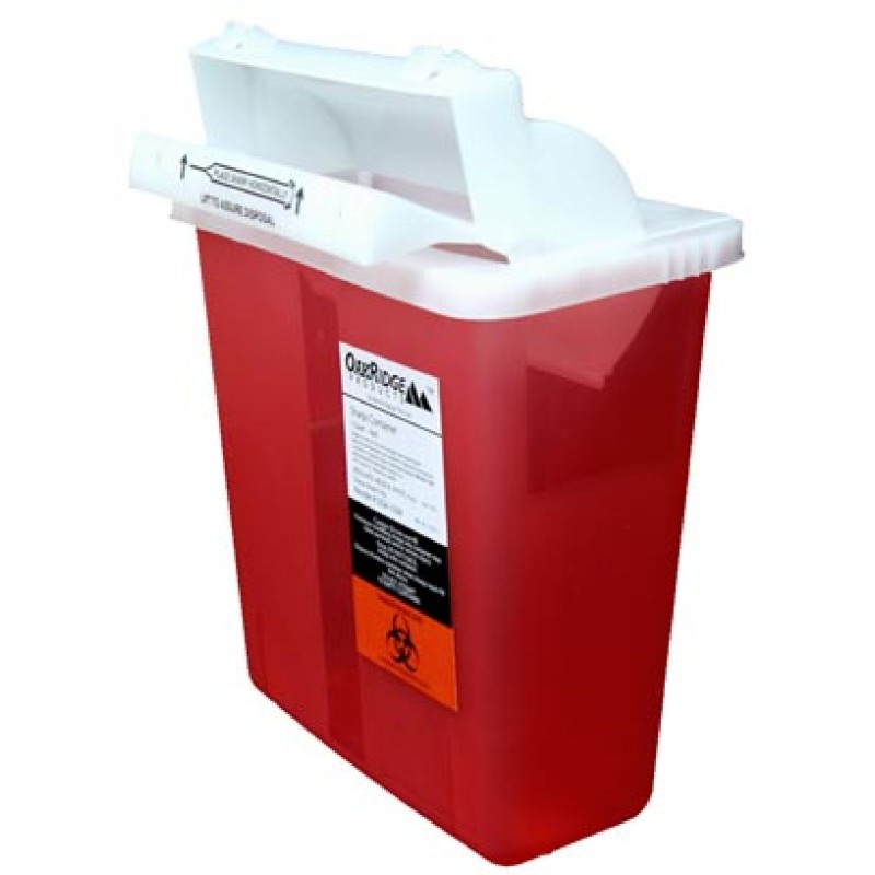 Oak Ridge Products 0354-150M Sharps Container, 5 Quart, Red Base/ Translucent Mailbox Lid, Covidien Style, 20/cs