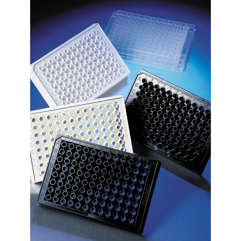 Corning 3904BC Corning® 96-well Flat Clear Bottom Black Polystyrene TC-treated Microplates, with Generic Bar codes, 20 per Bag, with Lid, Sterile